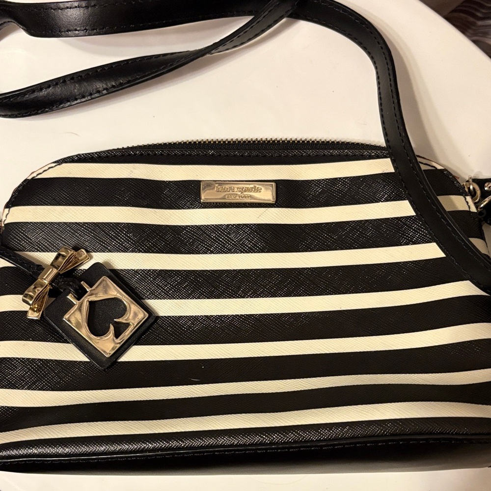 Kate Spade Black and Cream Striped Crossbody Bag
